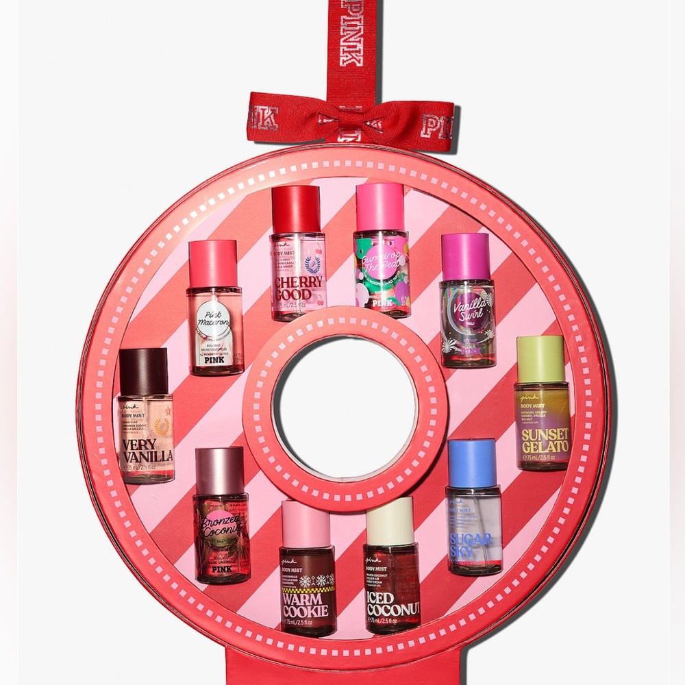 PINK Victoria's Secret Holiday Mini Mist Wreath Gift Set 10 2.5 oz Mists NEW🎄❤️💚